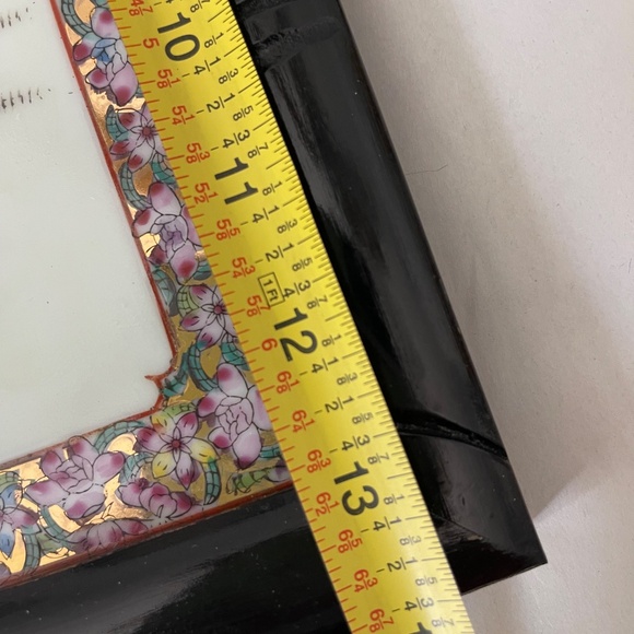 Framed Vintage Chinese Famille Rose Porcelain Plaque in Bamboo Style Frame - Picture 9 of 11